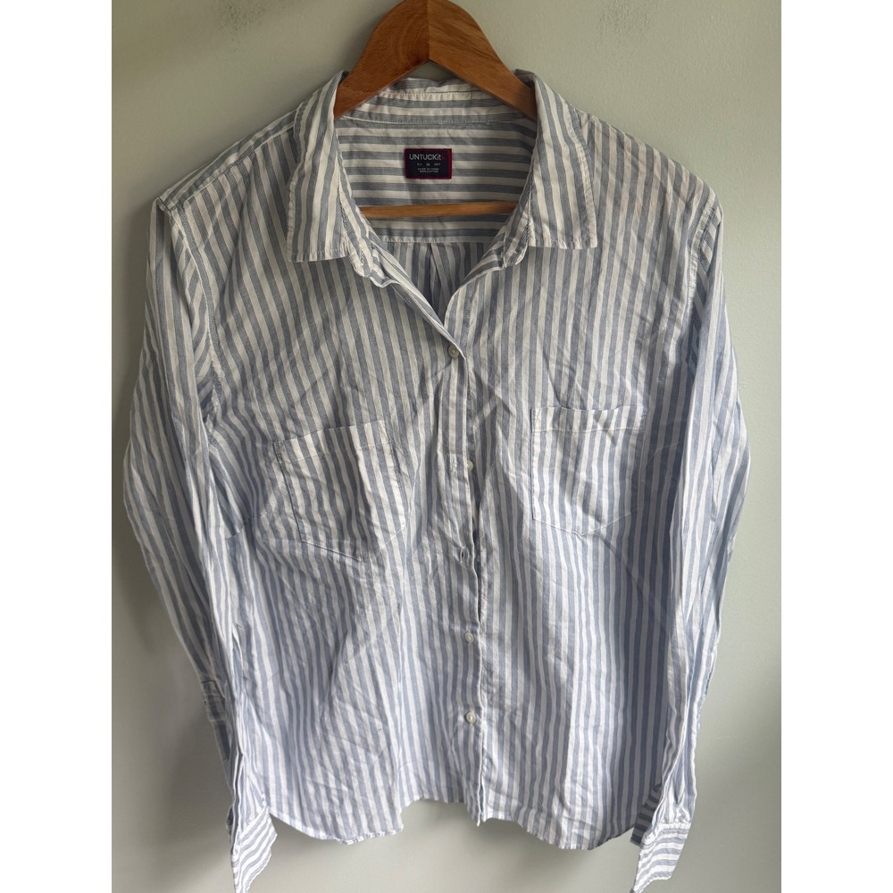 UNTUCKit‎ Womens Blue White Striped Cotton Button Down Shirt Long Sleeve Size 16